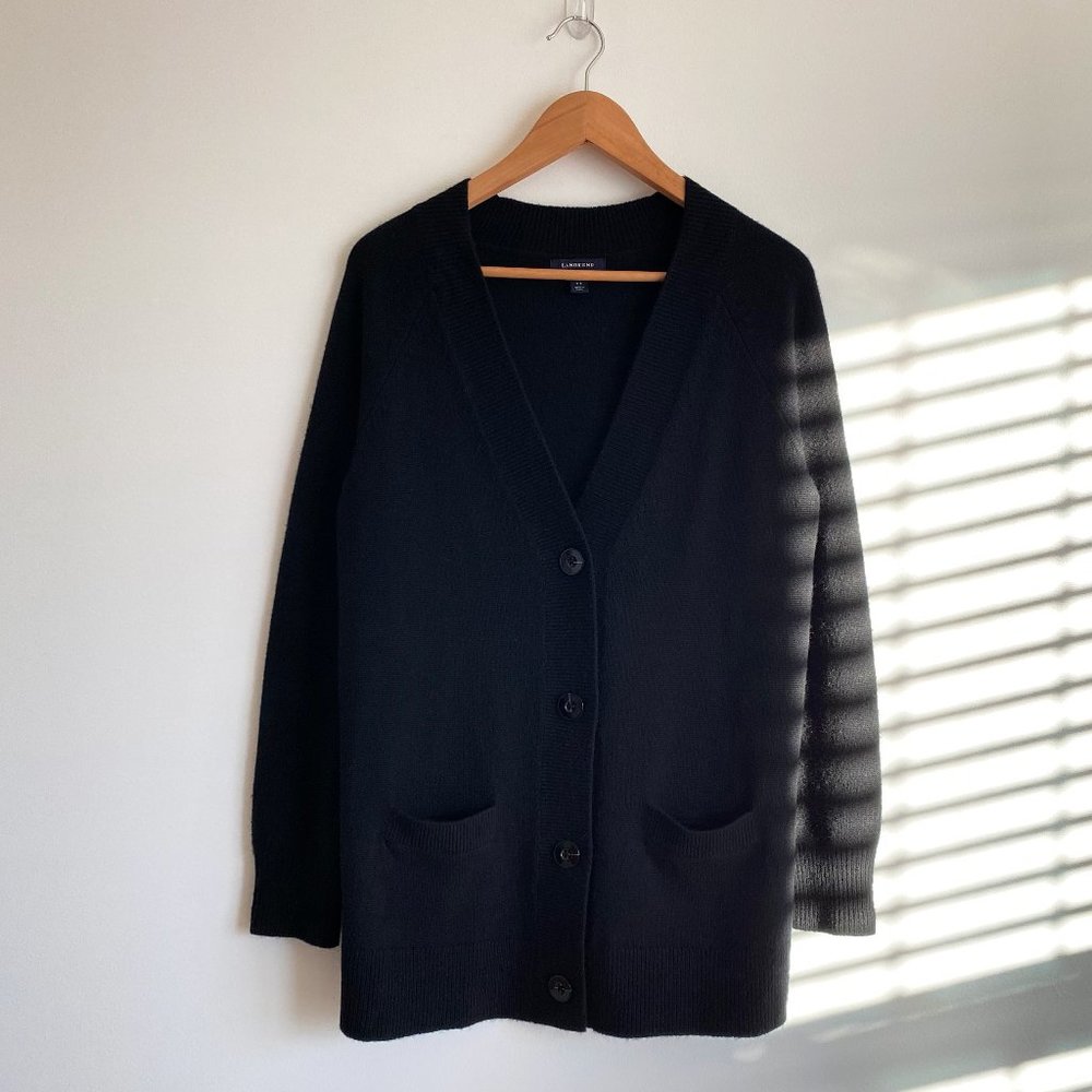 Land's End Women's V Neck Long Cardigan Sweater, Black, Size Small (6-8)
